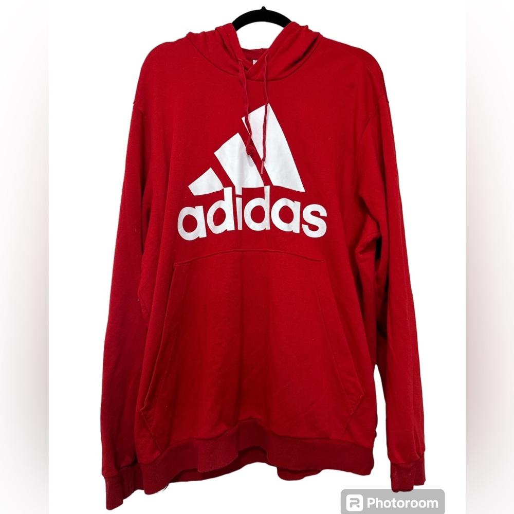 Adidas AEROREADY Men's 2XL Red Logo Spell Out Long Sleeve Hoodie Sweatshirt
